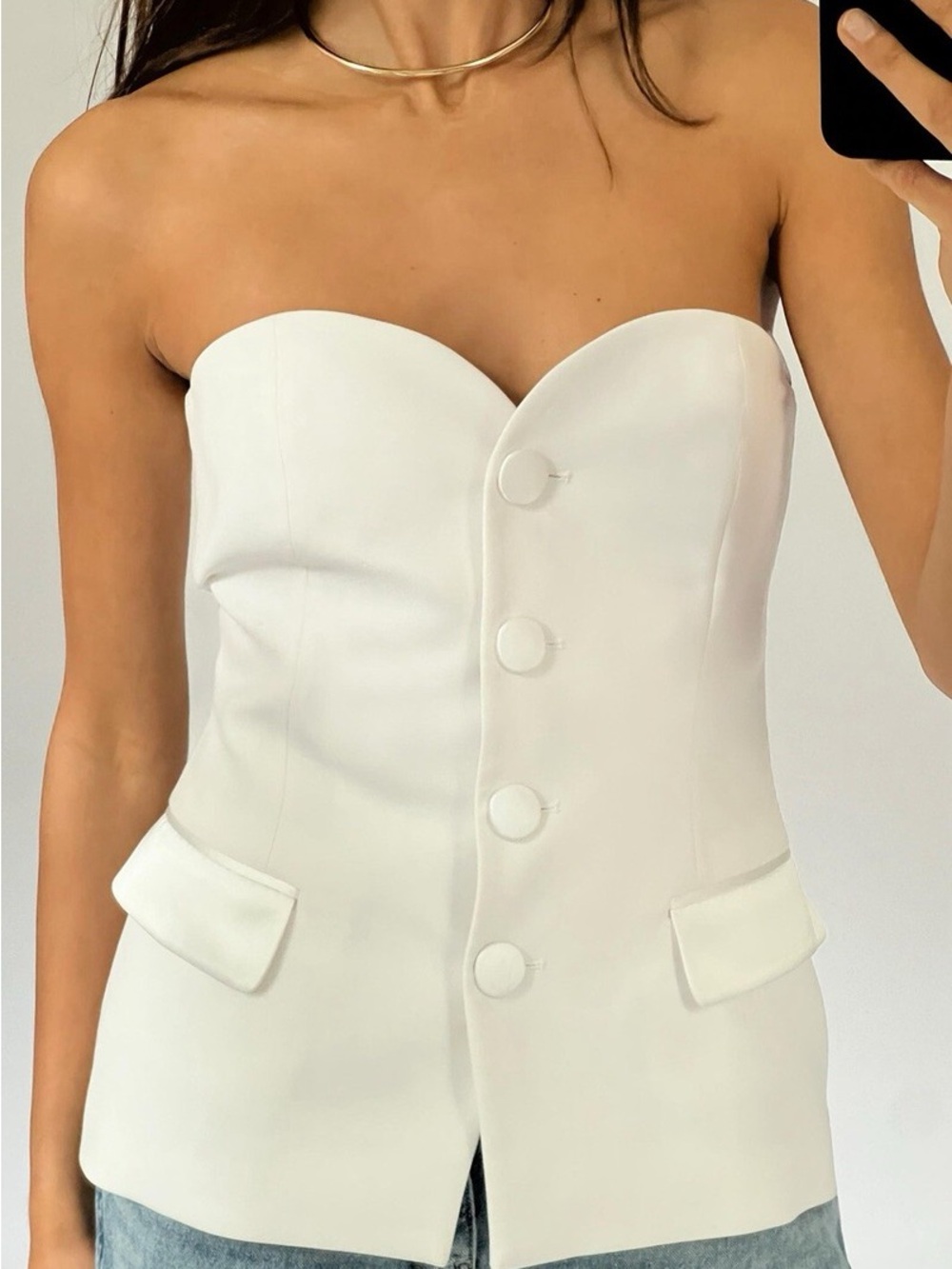 ZARA White Strapless Bustier Top